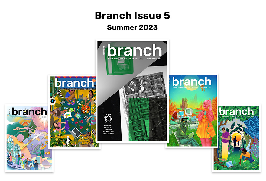 Cover illustrations for the five editions of Branch, with issue 5 featured most prominently