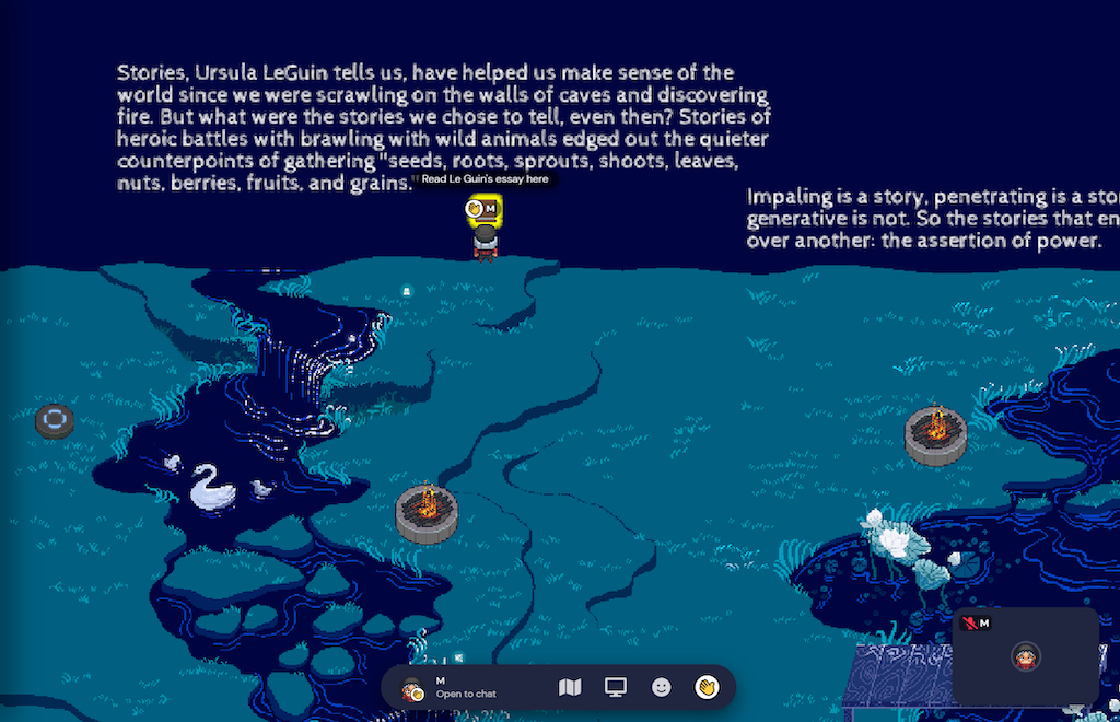 Screenshot from game: Ursula LeGuin and the stories of gathering