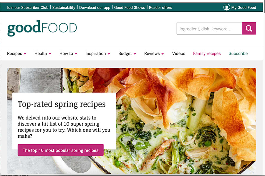 BBC Good Food homepage screenshot