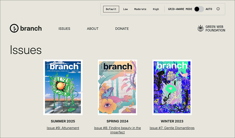 Screenshot of Branch's about page in default grid-aware mode