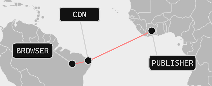 Map showing Latin America and Africa that are connected through CDN