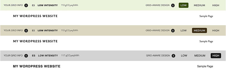 
Screenshot of the different versions of the top bar depending on the grid intensity of the user's location.