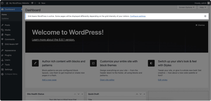 Captura de pantalla del banner que aparece en el backend de WordPress al activar el plugin. El banner dispone de una opción para cerrarlo.