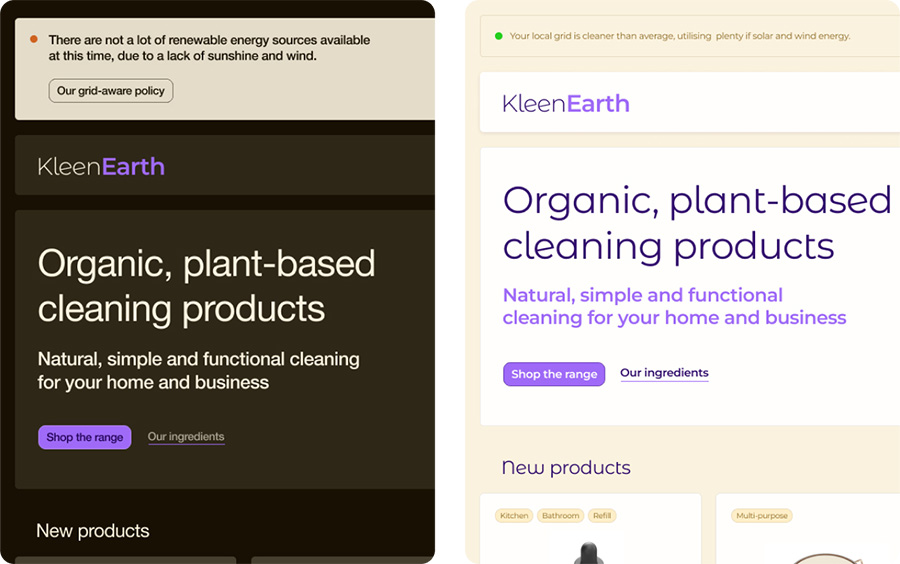 Website user interface showing the comparison of the graceful degraded and low impact grid versions