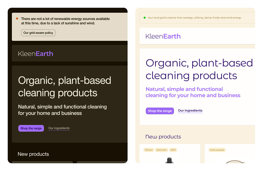 Website user interface showing the comparison of the graceful degraded and low impact grid versions